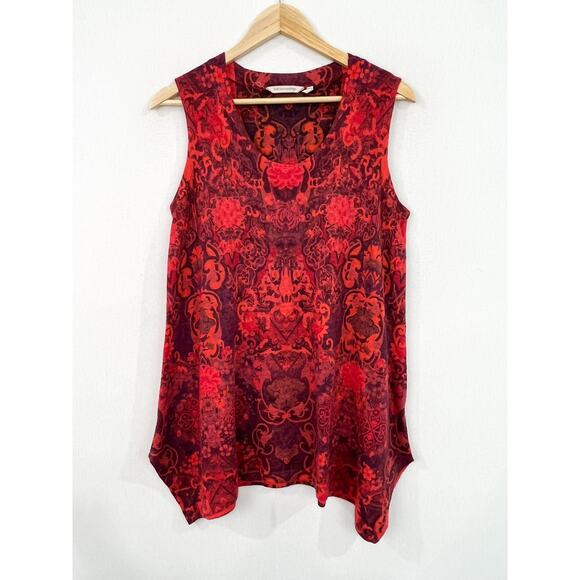 Soft Surroundings Red Printed Tunic Top Medium Sleeveless Paisley Printed Blouse - Picture 1 of 5